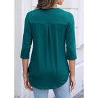 Women's Zipper Front V-Neck Tunic Top Green