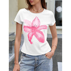 Tankaneo Womens Y2K Graphic Baby Tees Summer Floral Print Crop Tops Cotton Short Sleeve Slim Fit T-Shirts