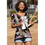 Women's Classic V-Neck Tunic Top Leaf Pink