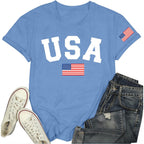 USA 4th of July Shirts Women Patriotic American Flag T-Shirts Fourth of July Red White and Blue Tee Tops