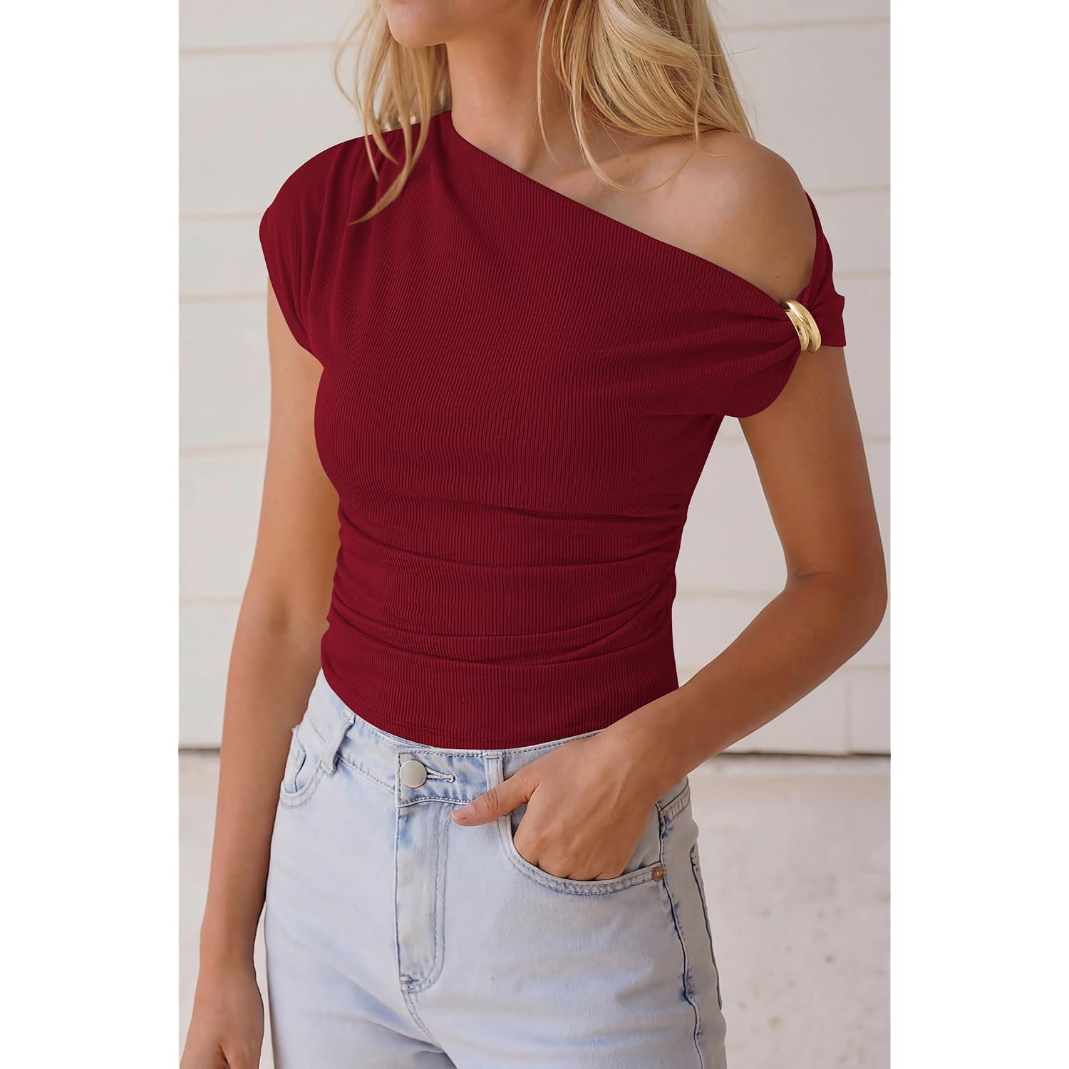 PRETTYGARDEN Womens Summer Off The Shoulder Crop Tops Ribbed Going Out Fitting T Shirts Trendy Spring Y2k Clothes 2026