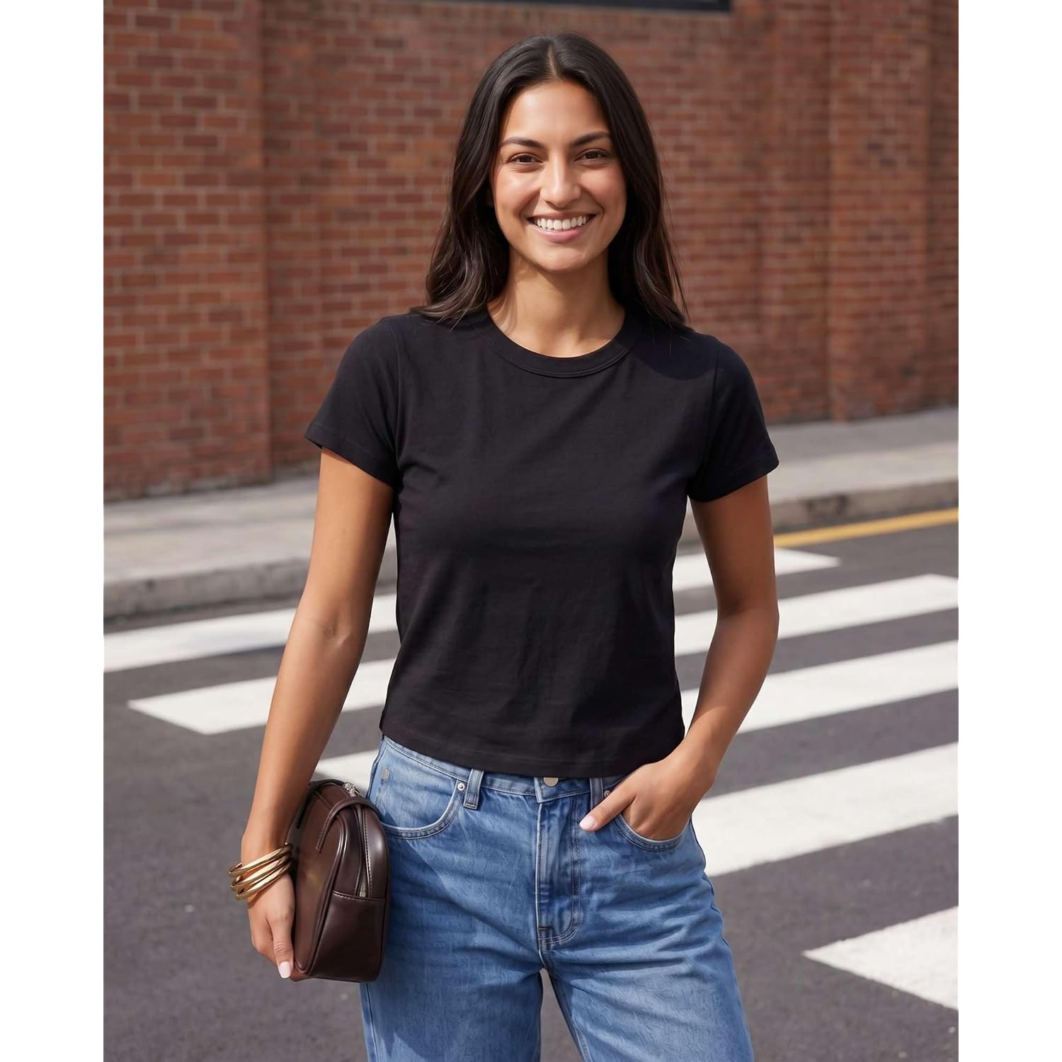 Real Essentials 3 Pack: Women's Cropped Cap Sleeve T Shirts Cotton Crew Neck Short Sleeve Tees Casual Going Out Summer Tops