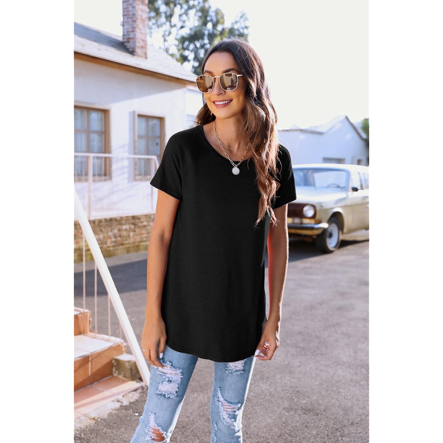 Women's Batwing Sleeve Tunic Top Black