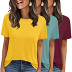 LOOKFACE 3 Pack Womens Basic T Shirts Summer Tops 2026 Short Sleeve Tees Comfy Casual Vacation Clothes