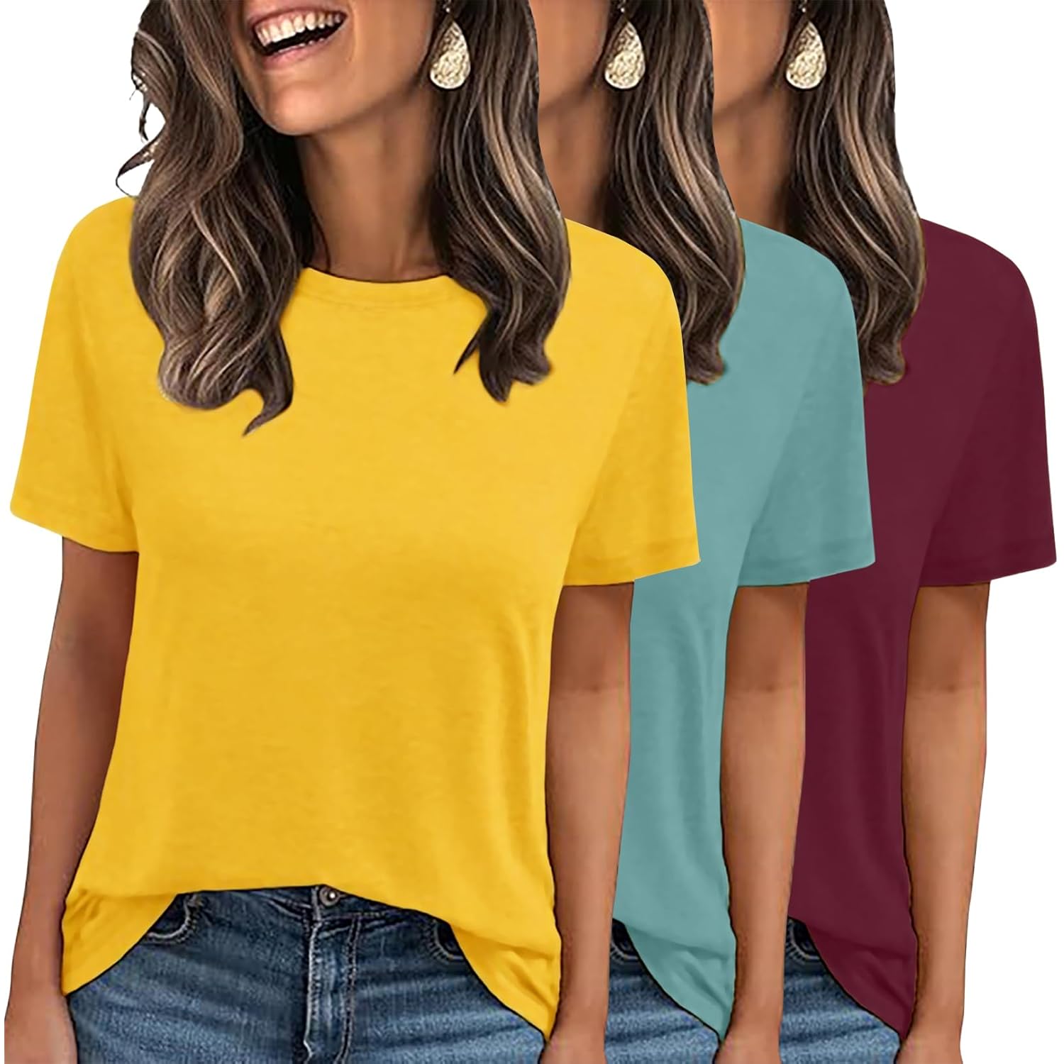 LOOKFACE 3 Pack Womens Basic T Shirts Summer Tops 2026 Short Sleeve Tees Comfy Casual Vacation Clothes