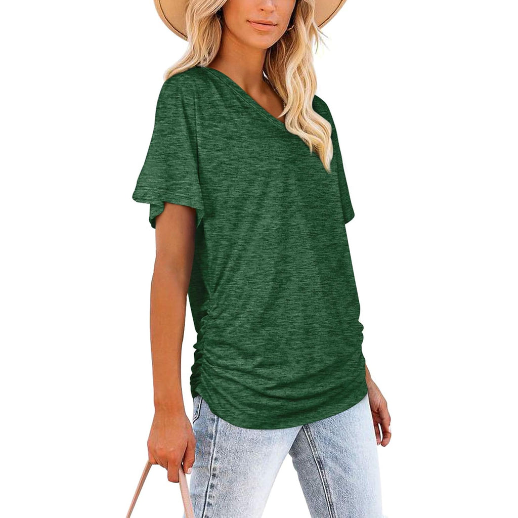 Women's Side Shirring V-Neck Tunic Top Green