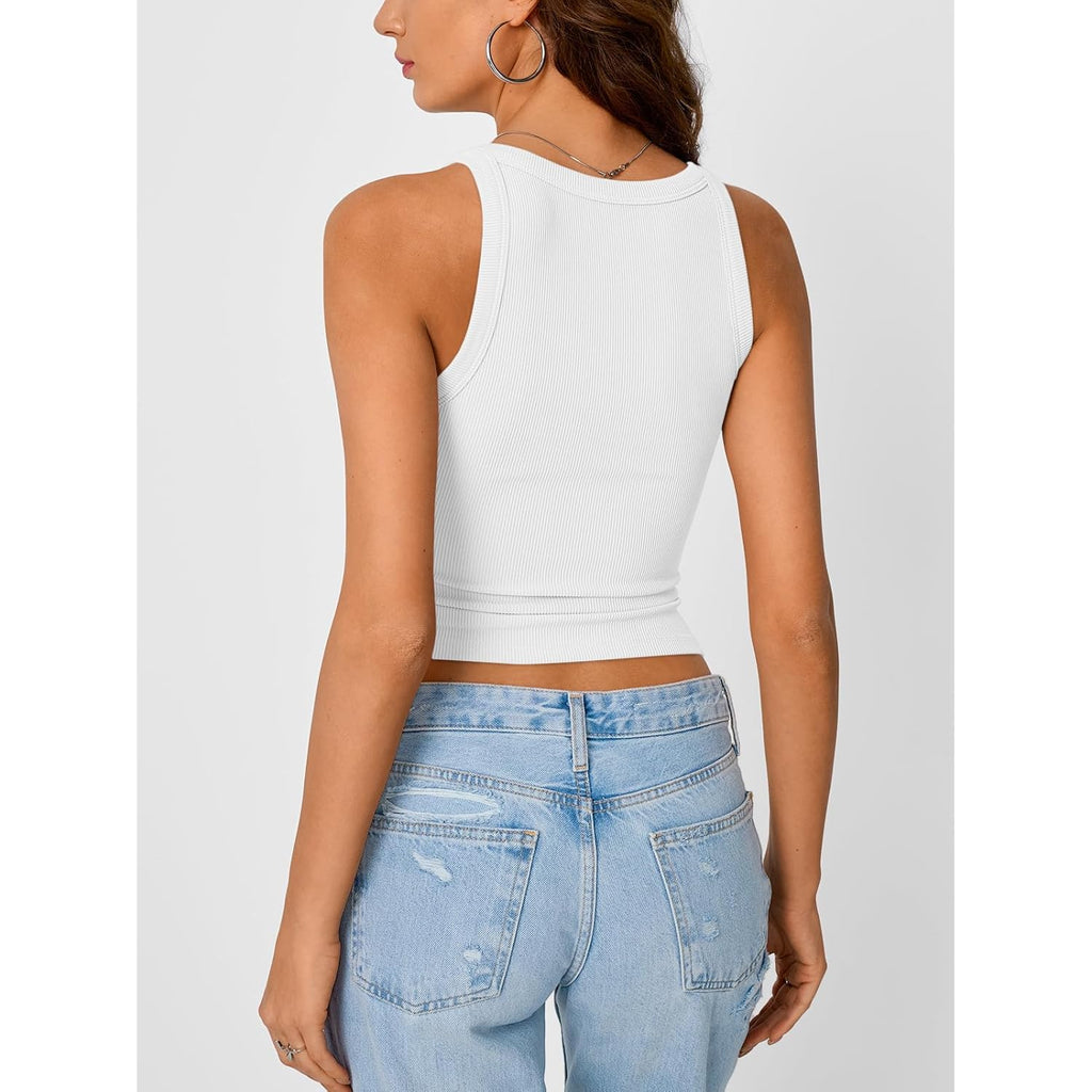 Women's Ribbed Workout Crop Tank Top White