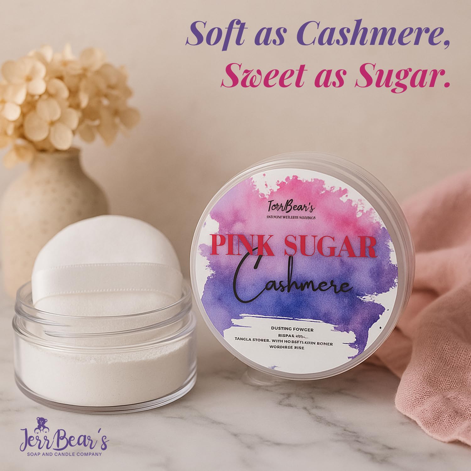 Pink Sugar Cashmere Dusting Powder, Talc Free Body Formula for Women, Soft Scented Skin Care, Gentle Powder for Daily Freshness, 4oz Jar