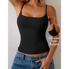 Women's Shelf Bra Square Neck Tank Top Black
