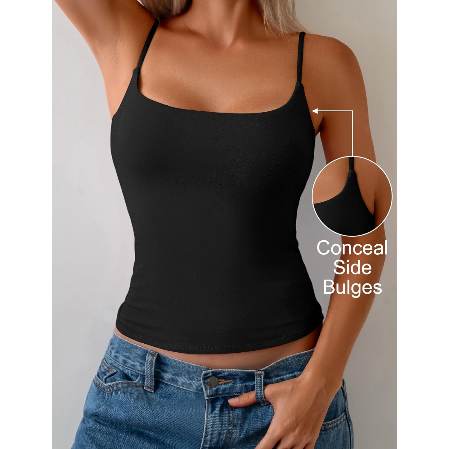 Women's Shelf Bra Square Neck Tank Top Black