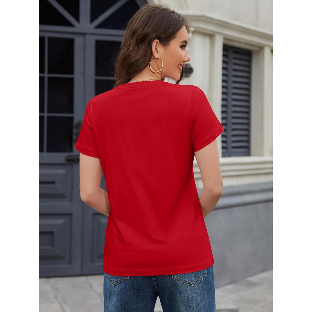 MAGCOMSEN Women's T Shirts Cotton Short Sleeve Shirts Crew-Neck Summer Tops Classic-Fit Tees Breathable Casual Clothes