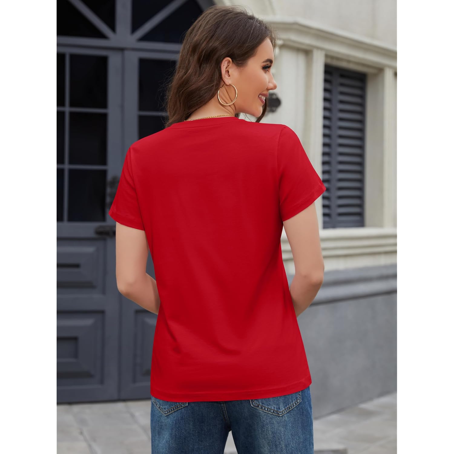 MAGCOMSEN Women's T Shirts Cotton Short Sleeve Shirts Crew-Neck Summer Tops Classic-Fit Tees Breathable Casual Clothes