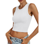 Women's High Neck Ribbed Tank Top White