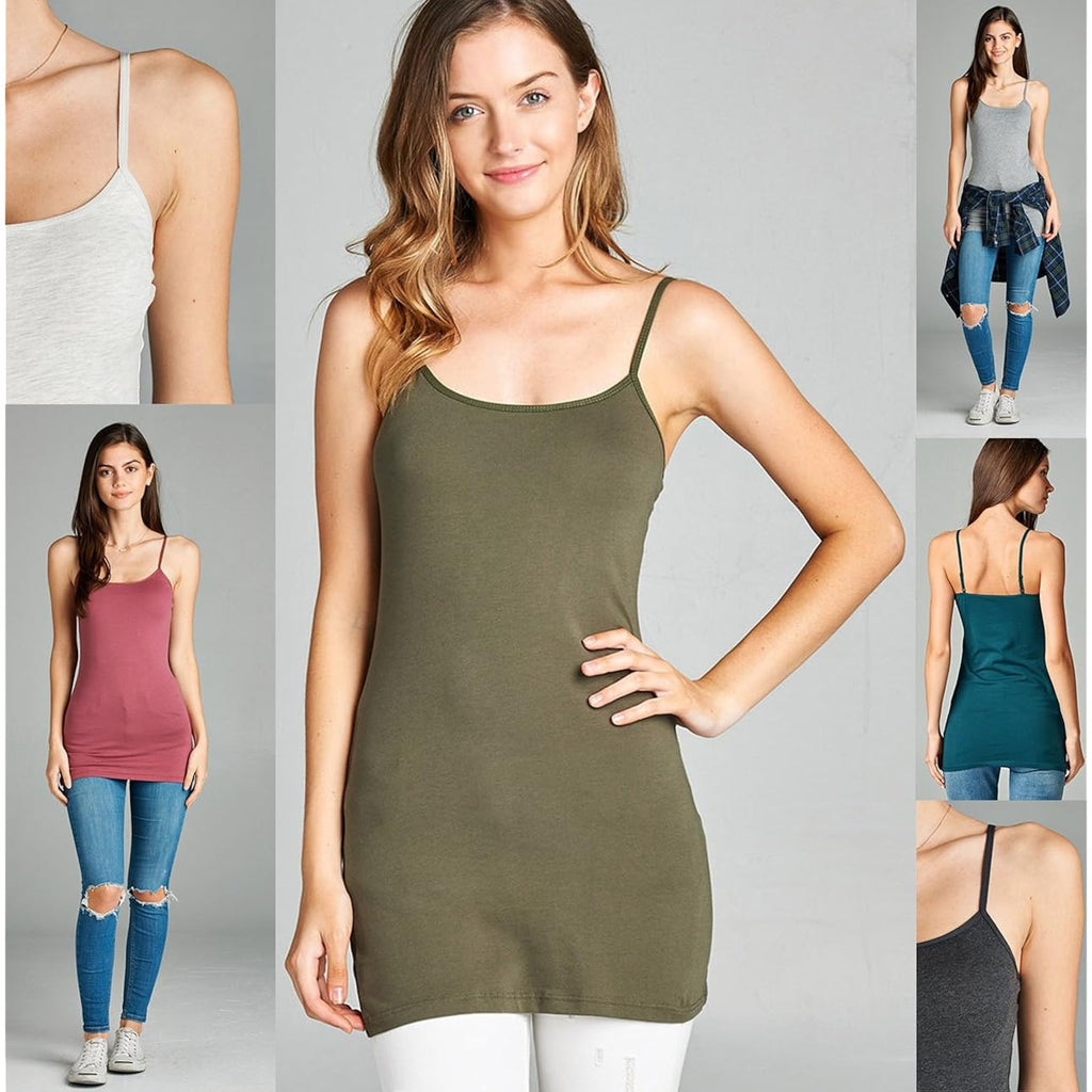Emmalise Women's Basic Casual Long Camisole Adjustable Strap Cami Layering Top