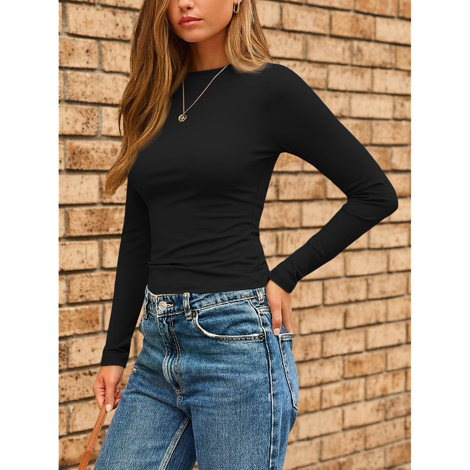 AUTOMET Womens Crew Neck Long Sleeve Slim Fit Compression Underscrubs Tops