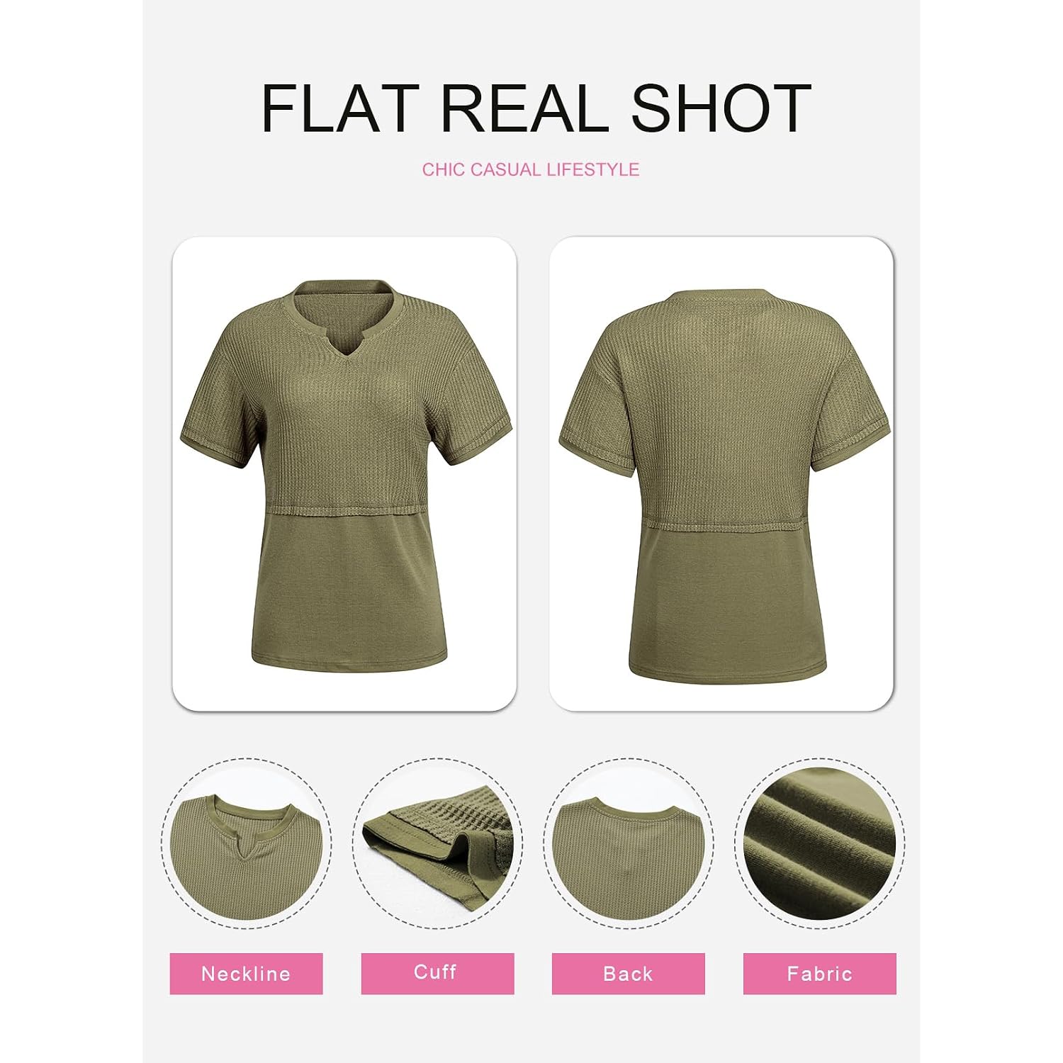 SHEWIN Womens Casual V Neck Waffle Knit Tops Short Sleeve T Shirts Loose Blouses
