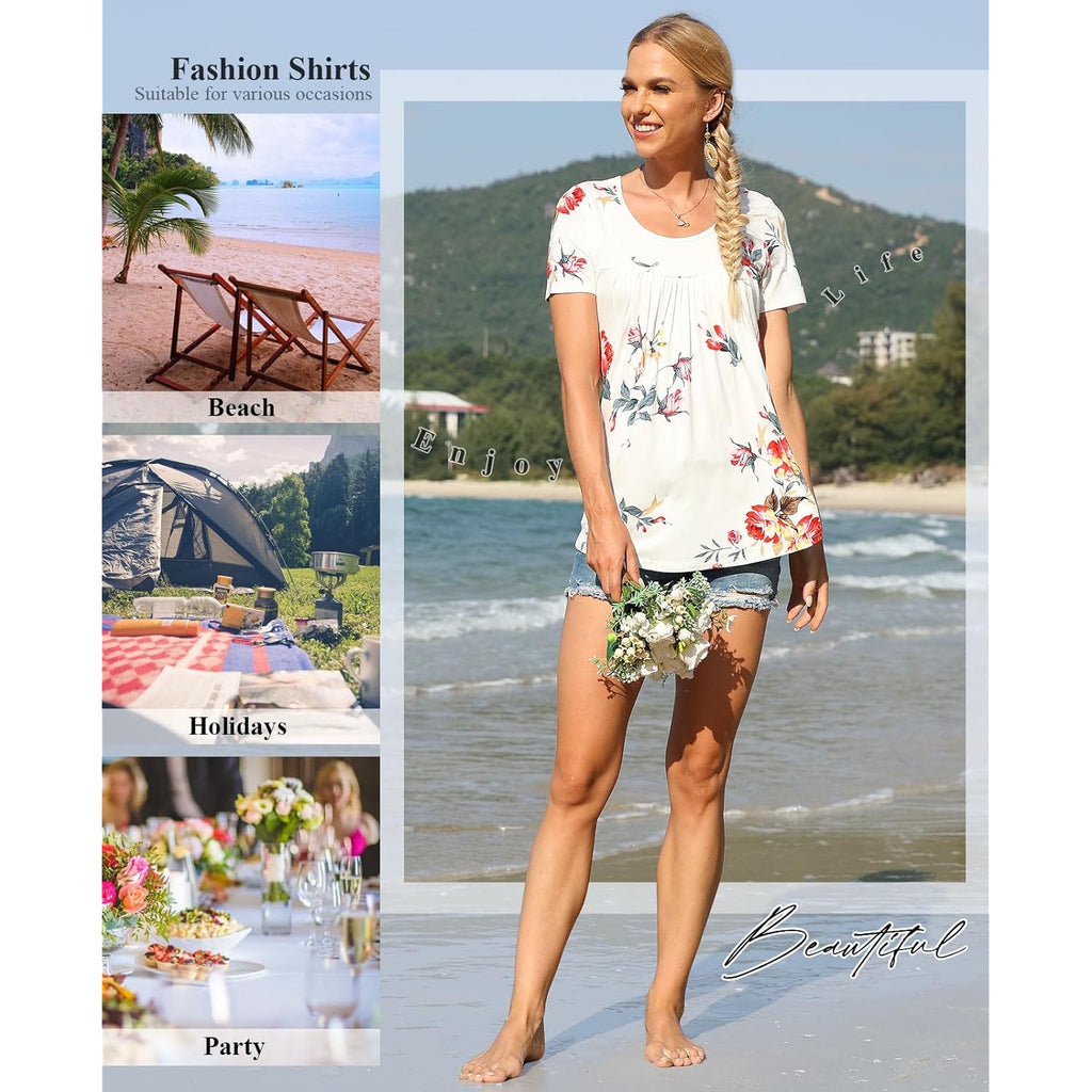 Women's Loose Fit Casual Tunic Top White Floral