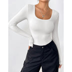 Zeagoo Women's Long Sleeve Scoop Neck Shirts Casual Slim Fit Rib Knit Tops Summer Fall Basic Business Work Tee