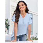 Women's Button Front Chiffon Tunic Top Light Blue