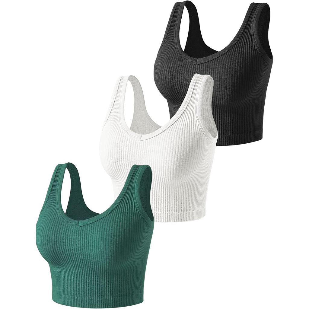 3 Pieces Womens Tank Tops Cute Sexy Going Out Ribbed Summer Tops Black White Crop Tops for Women