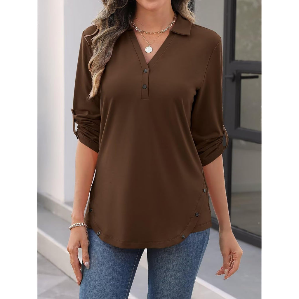 Women's Collared Button Detail Tunic Top Coffee