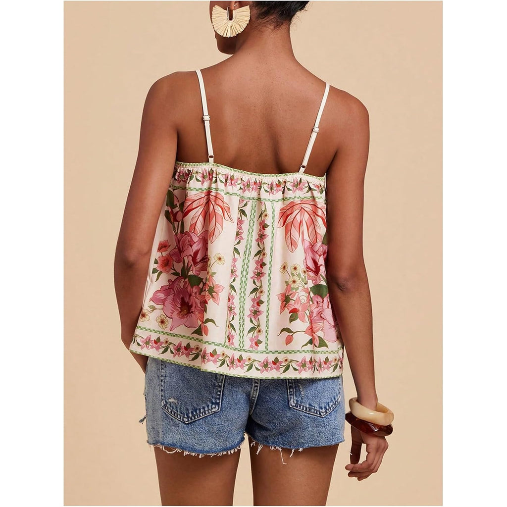 SOLY HUX Women's Boho Floral Cami Top Spaghetti Strap Sleeveless Vacation Summer Camisole