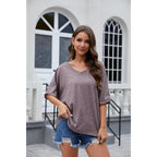 UNCLECAT Women's V Neck Oversized T-Shirts Summer Short Sleeve Shirts Loose Casual Tops Tee