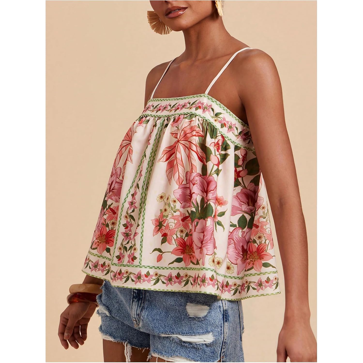SOLY HUX Women's Boho Floral Cami Top Spaghetti Strap Sleeveless Vacation Summer Camisole