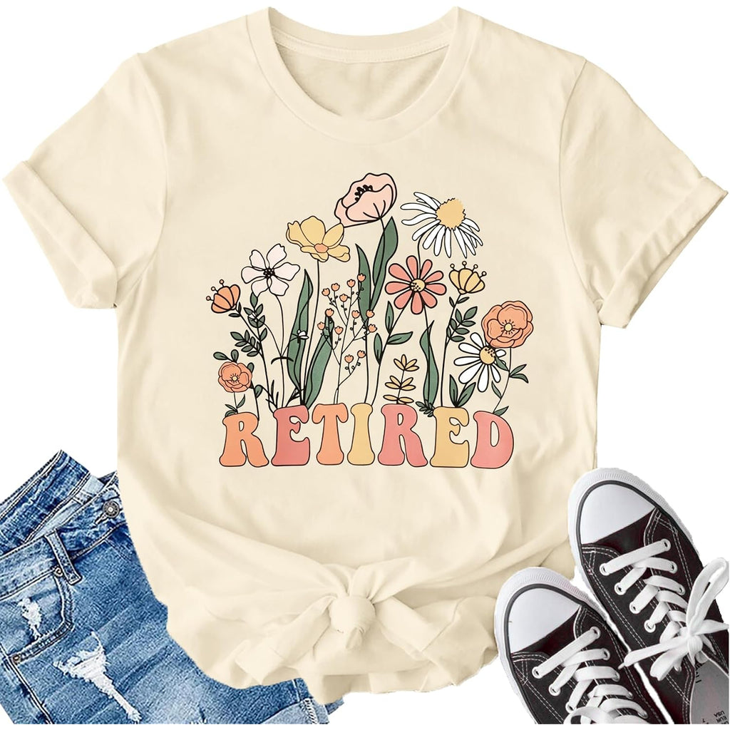 LBP Womens Retired Shirt Floral Retired Tshirts Retirement Gifts Retirement Casual Tee for Grandma