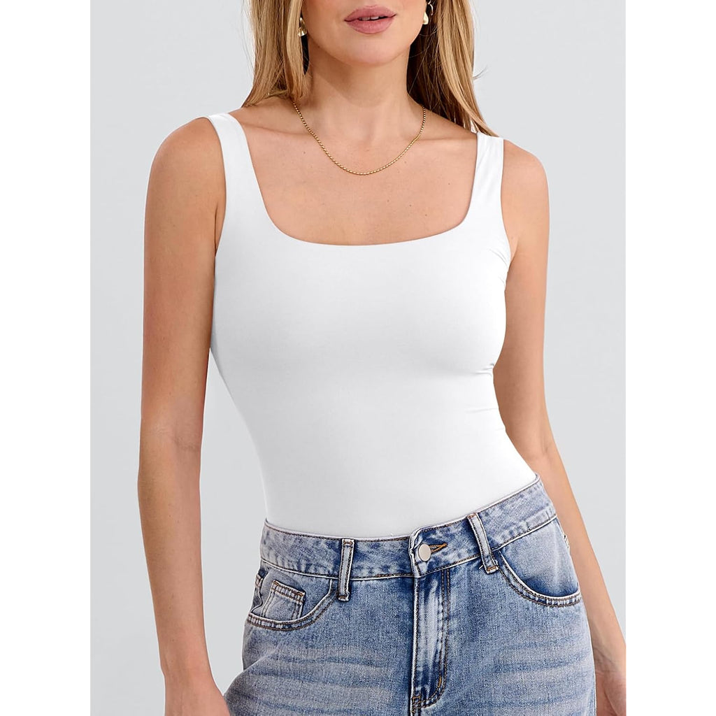 Women's Double Lined Square Neck Tank Top White