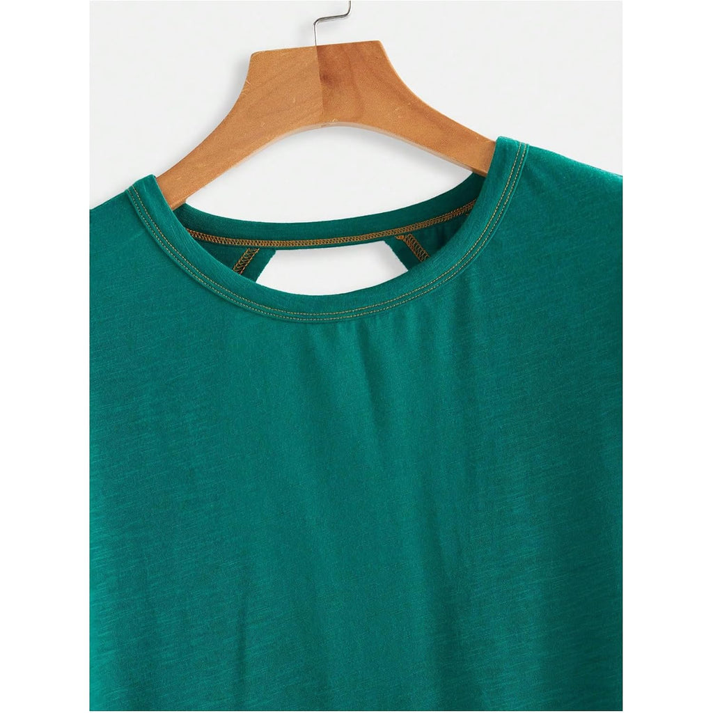 SOLY HUX Women Open Back Tops Workout Backless Tee Casual Athletic Shirts Short Sleeve Oversized Gym T Shirt