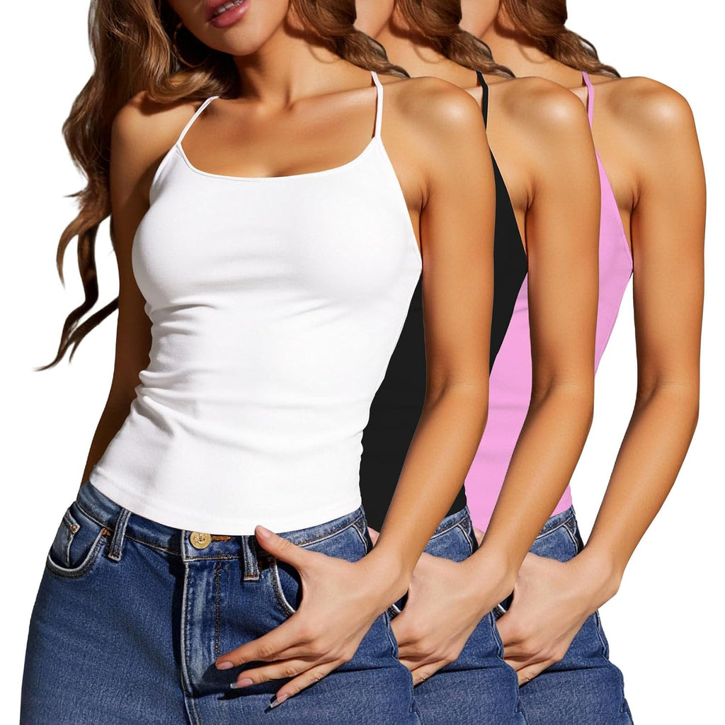Women's Soft Knit Camisole Tank Top Black/White/Pink