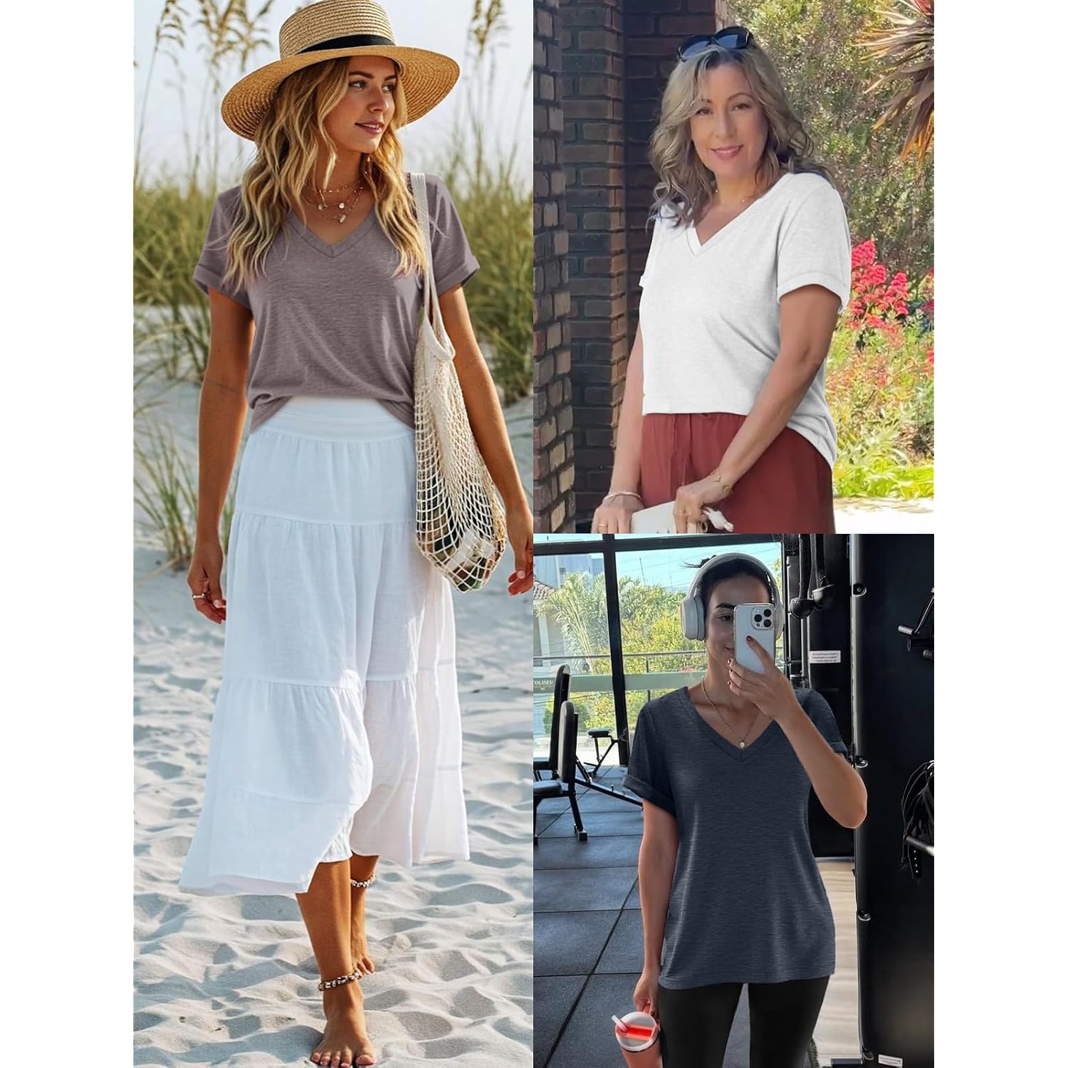 ATHMILE T Shirts Short Sleeve V Neck Tees for Women Fashion Tops Trendy Lightweight Casual Summer Outfits Clothes 2026 Beach