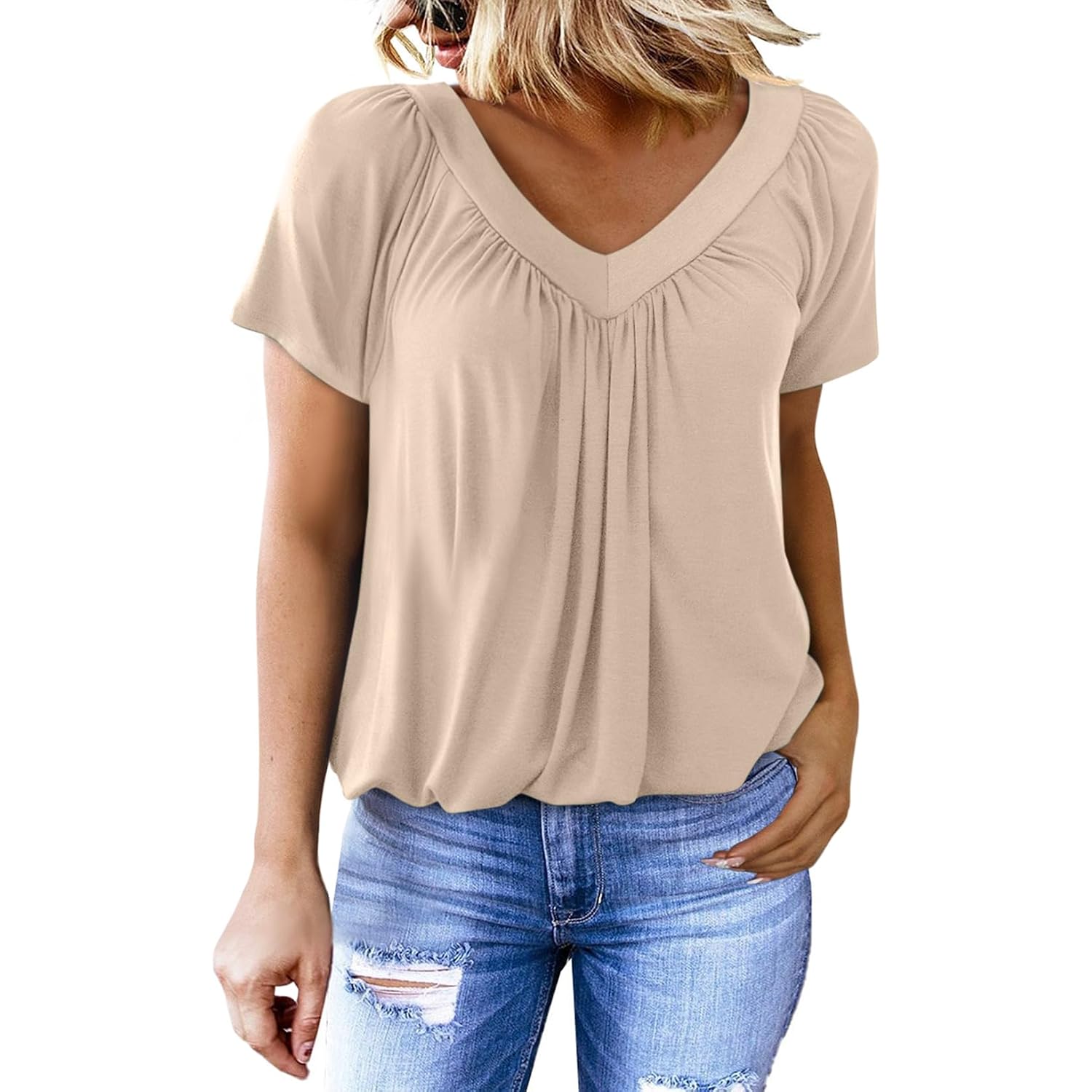 Dokotoo Women's Casual Summer T Shirts Short Sleeve V Neck Tops Tshirts