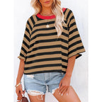 Dokotoo Tops for Women Striped 2026 Fashion T Shirts for Women Color Block Crewneck Design Loose Basic Tee