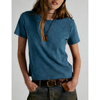 Vintage T Shirts for Women Casual Washed Cropped Tops Short Sleeve Cotton Tshirts Summer Basic Tees Trendy