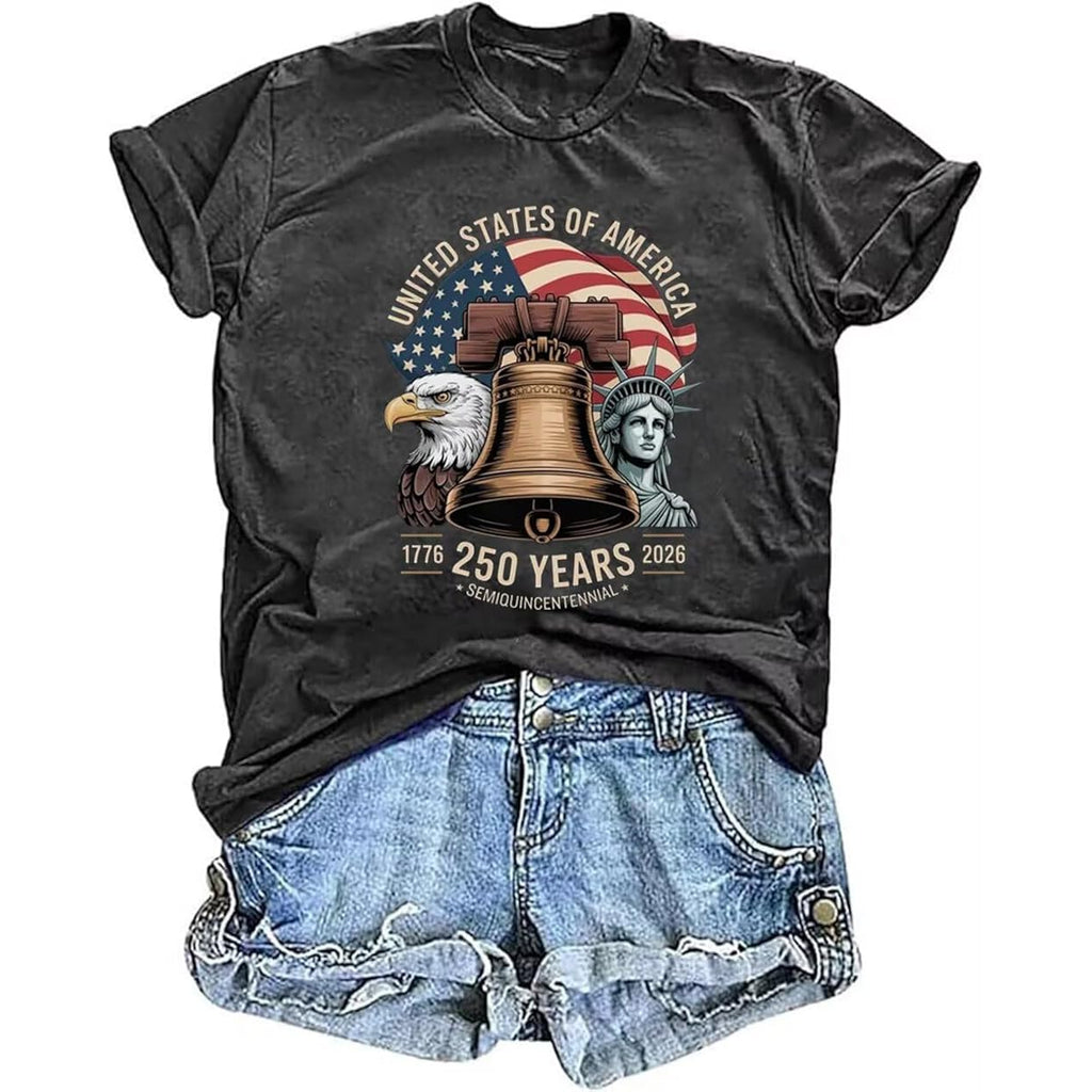 USA Flag Graphic Shirt Women 250th American Flag Patriotic T-Shirt Independence Day Casual Short Sleeve Tee Tops