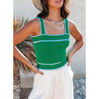 Dokotoo Women's Square Neck Knit Crop Tank Tops 2026 Slim Fit Y2K Color Block Sleeveless Cami Shirts