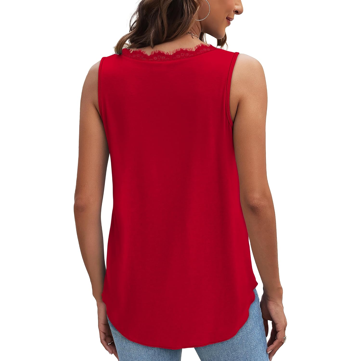 WIHOLL Women's Loose Fit V Neck Lace Sleeveless Summer Tank Top