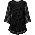 Women's Double Layer Mesh Tunic Top Black Floral