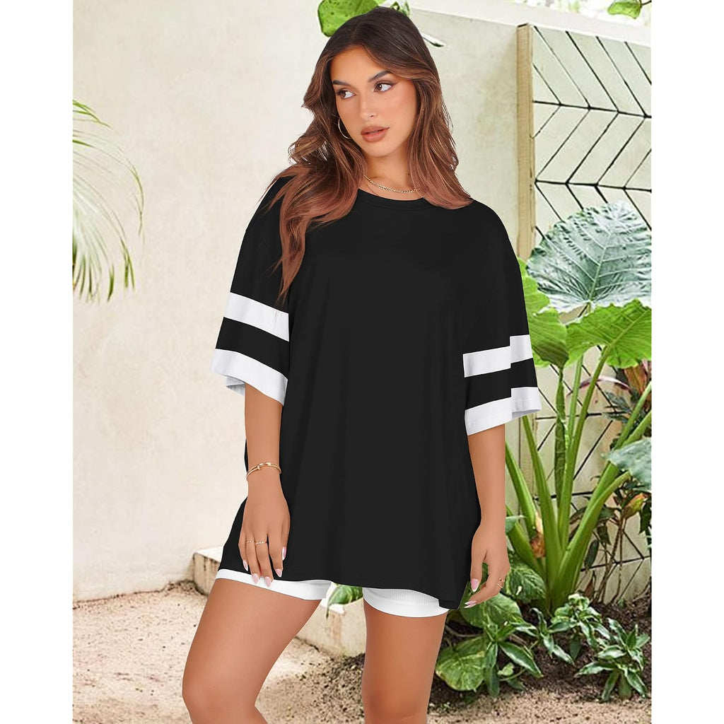 rosemia Oversized Tshirts for Women Summer Short Sleeve Round Neck Graphic Tee Shirt