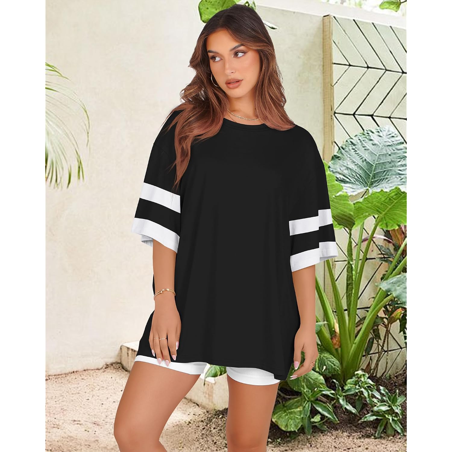 rosemia Oversized Tshirts for Women Summer Short Sleeve Round Neck Graphic Tee Shirt