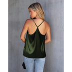 Women's Mesh V-Neck Tank Top Army Green
