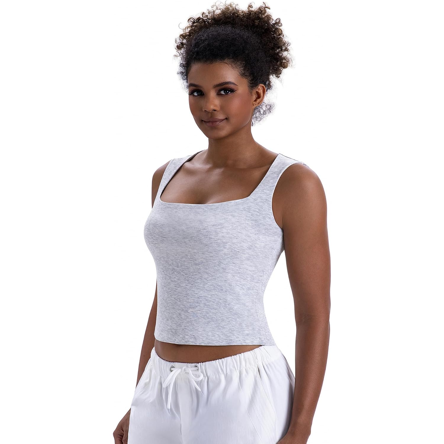 LanGui Womens Double Lined Sleeveless Tank Tops - Square Neck Crop Top Camisole Sexy Cute Summer Fitted Shirts for Going Out