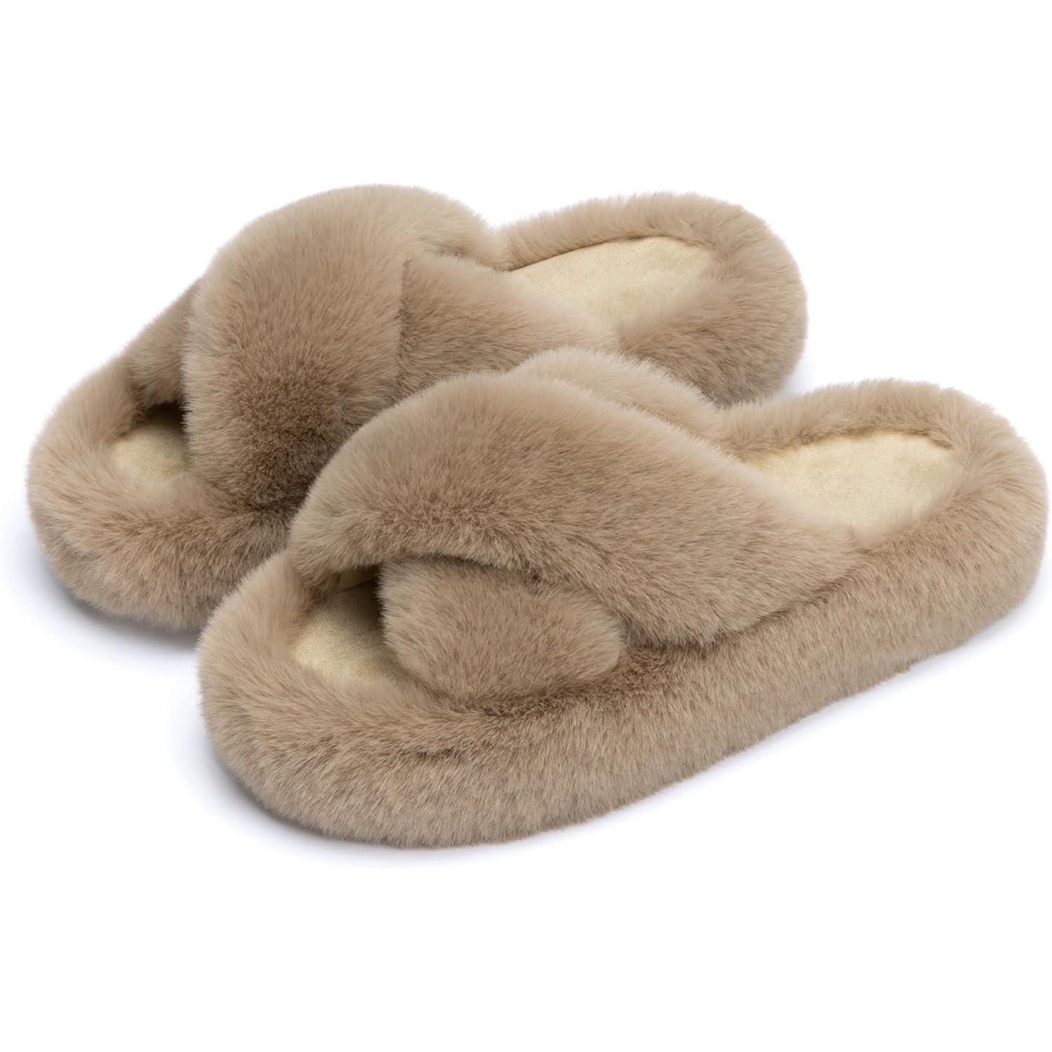 Women's Slippers Faux Light Brown Cross