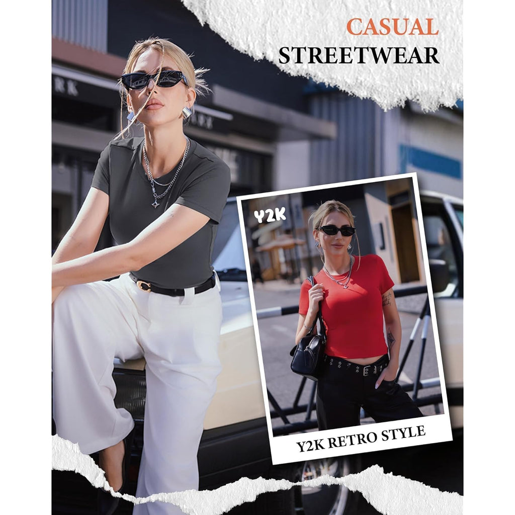 Women's Slim Fit Crew Neck T-Shirt Black/White/Brown