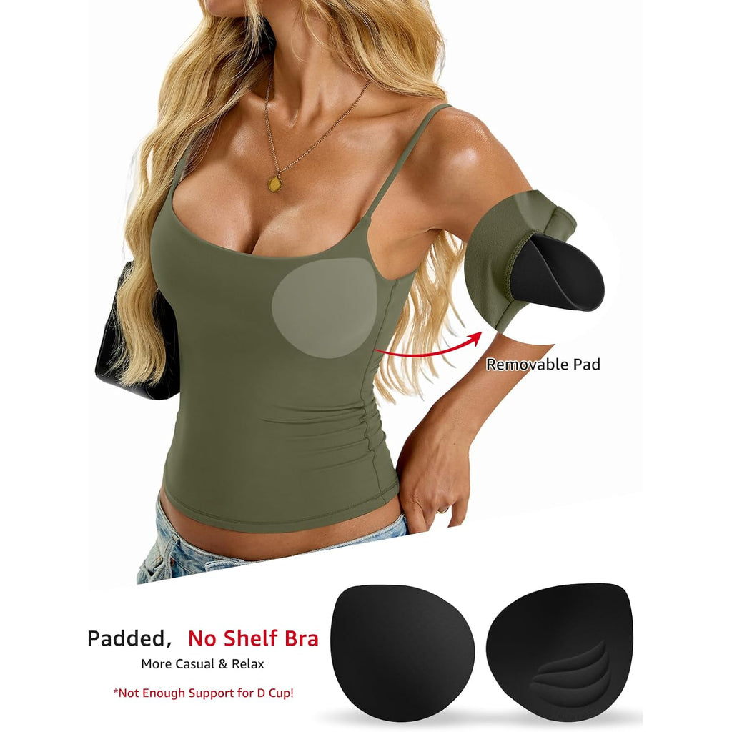 EasyGala Womens Padded Cami Tank Tops Double Lined Spaghetti Strap Built in Bra Shirts Slim Fitted Basic Summer Cloth 2026
