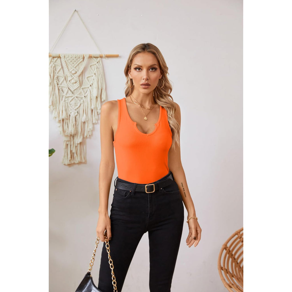 VICHYIE Tank Tops for Women Summer Sleeveless Shirts V Neck Ribbed Slim Fitted Tops Cami Blouses