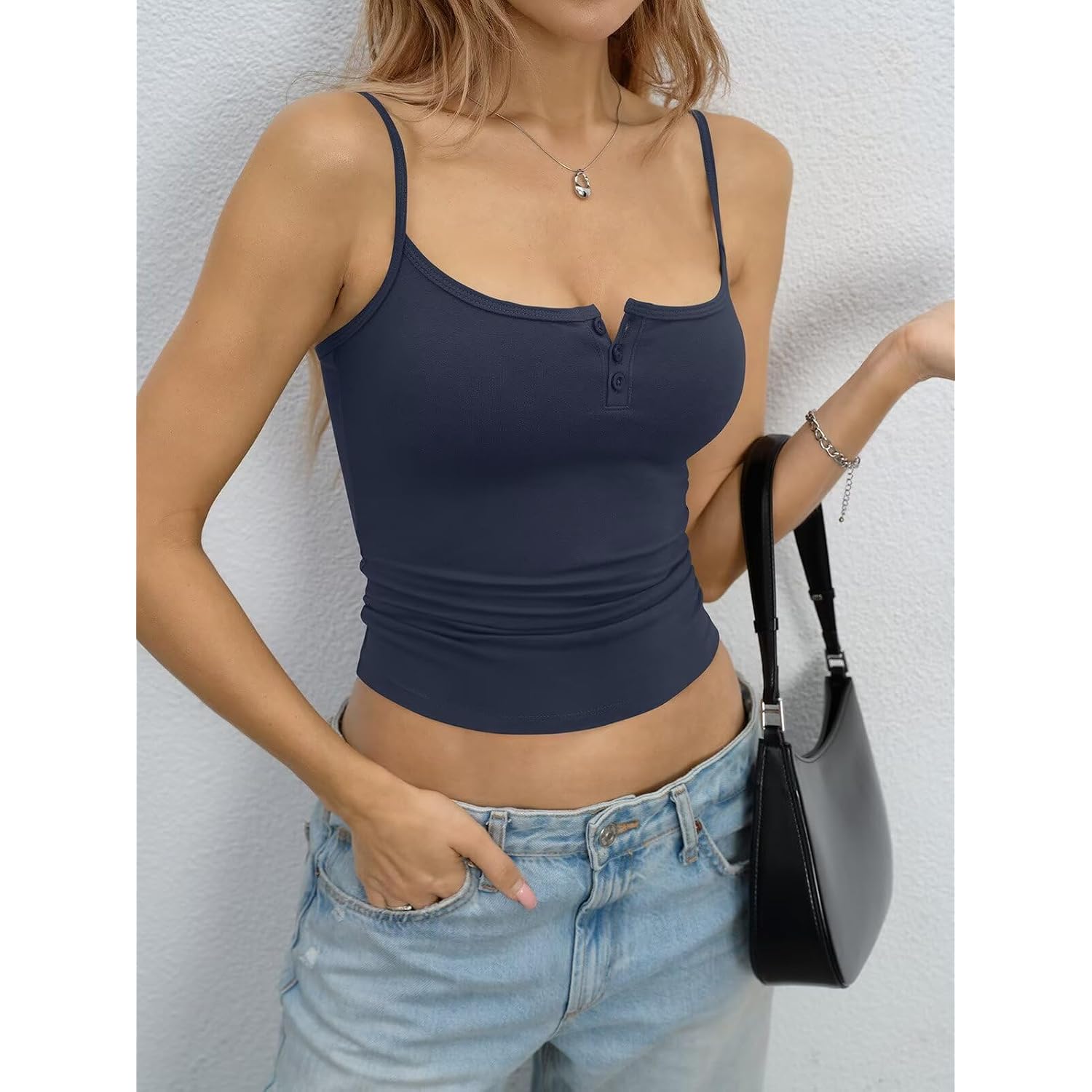 EasyGala Womens Cotton Camisole Crop Tops Square Neck Henley Tank Tops Fitted Y2K Going Out Cami Shirt Summer Fashion