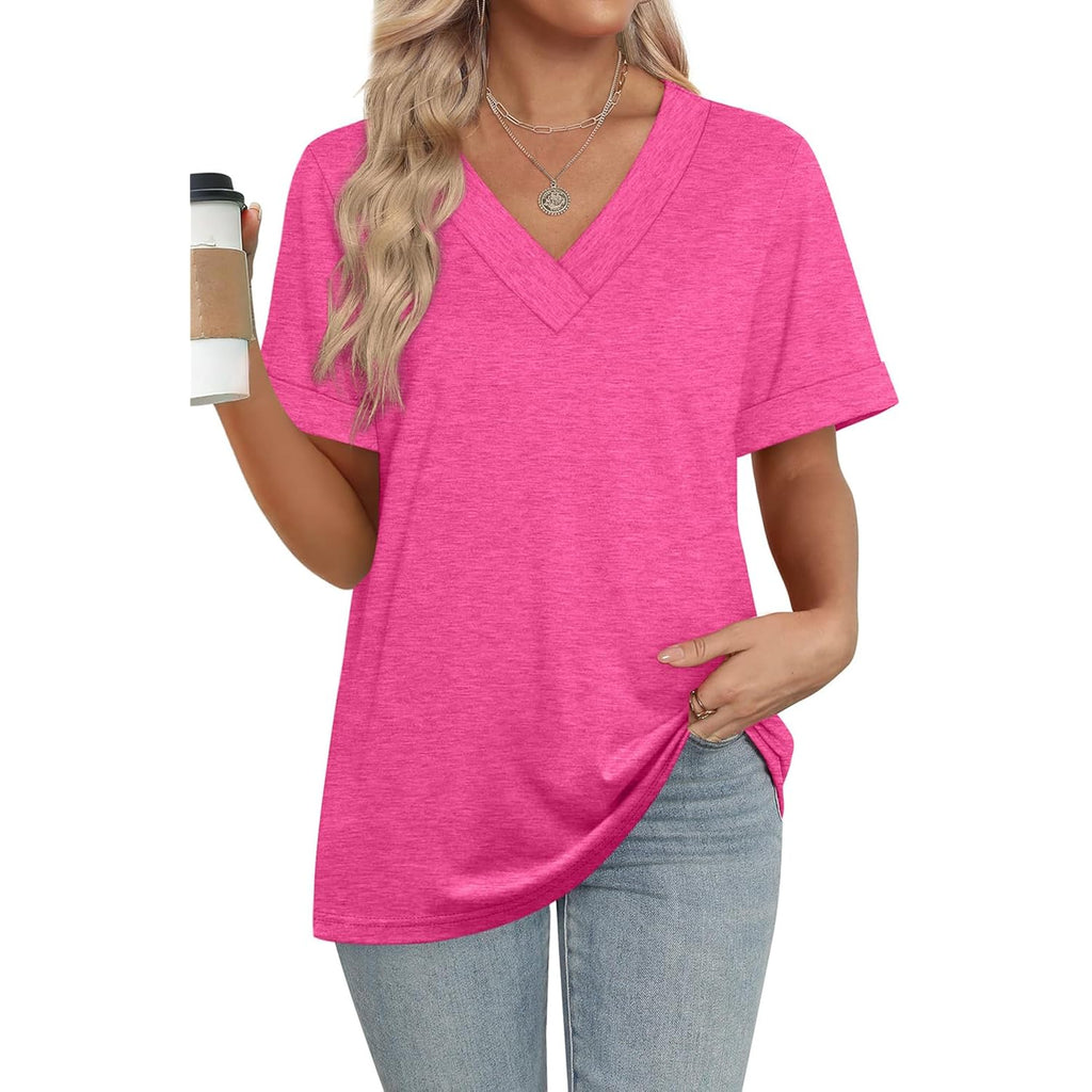 WIHOLL Womens Summer Tops Short Sleeve Basic Casual V Neck T Shirts Trendy Fashion 2026